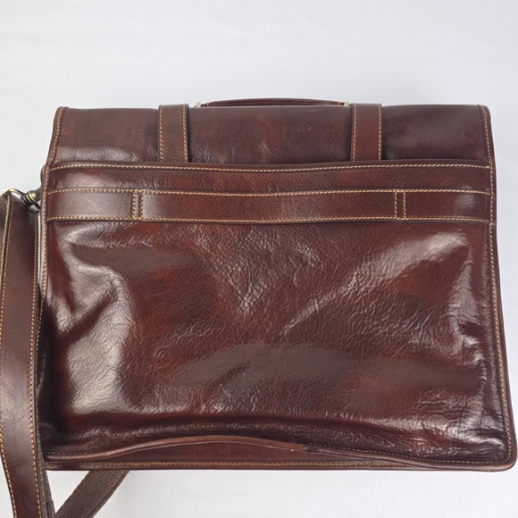 Floto Italian Leather Buckle Strap Briefcase Bag, Messenger Bag- Cognac - Picture 2 of 16